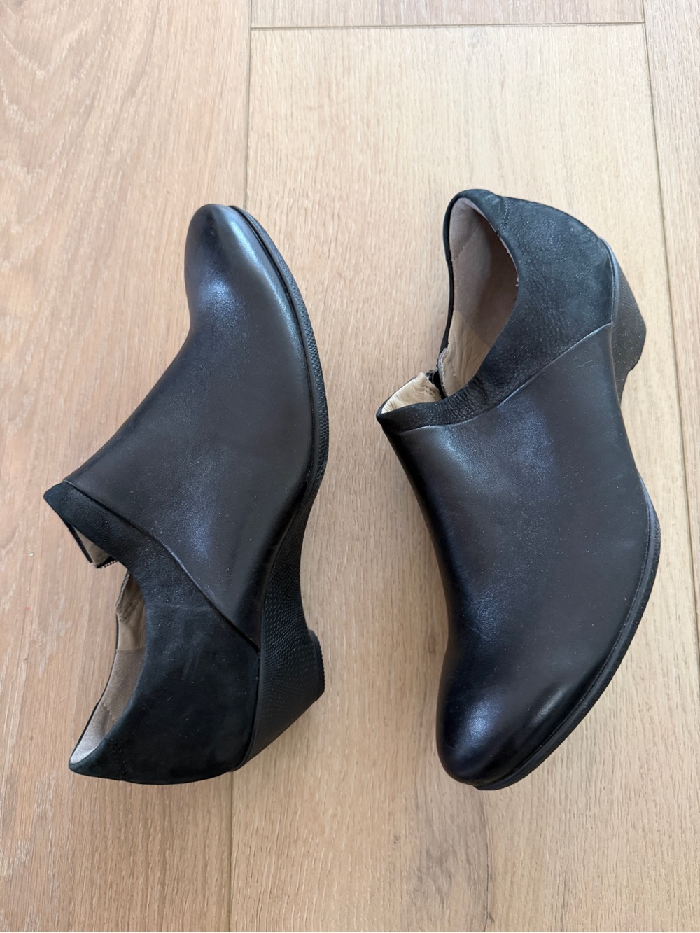 Ecco Black Leather Wedge Ankle Booties